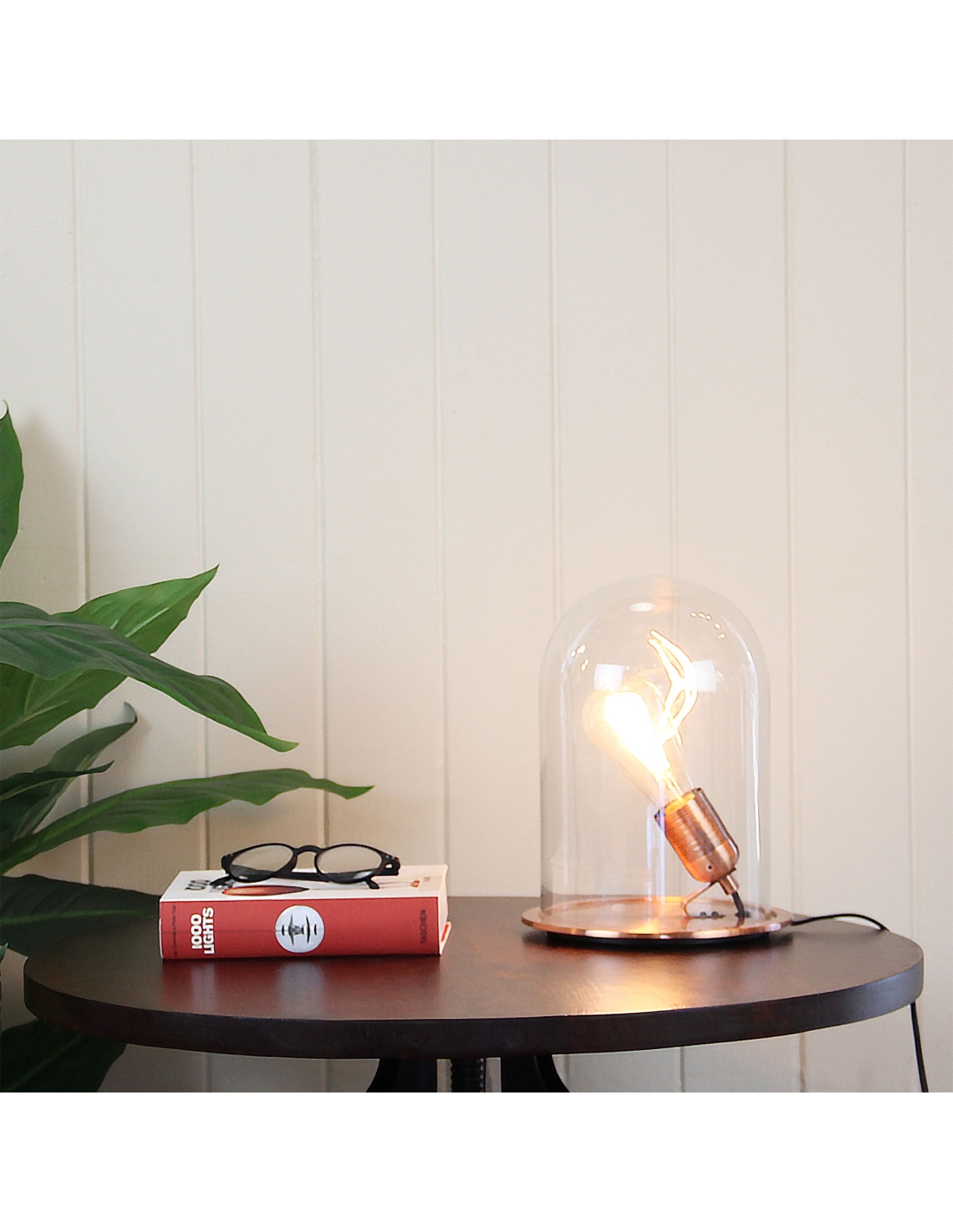 copper and glass lamp